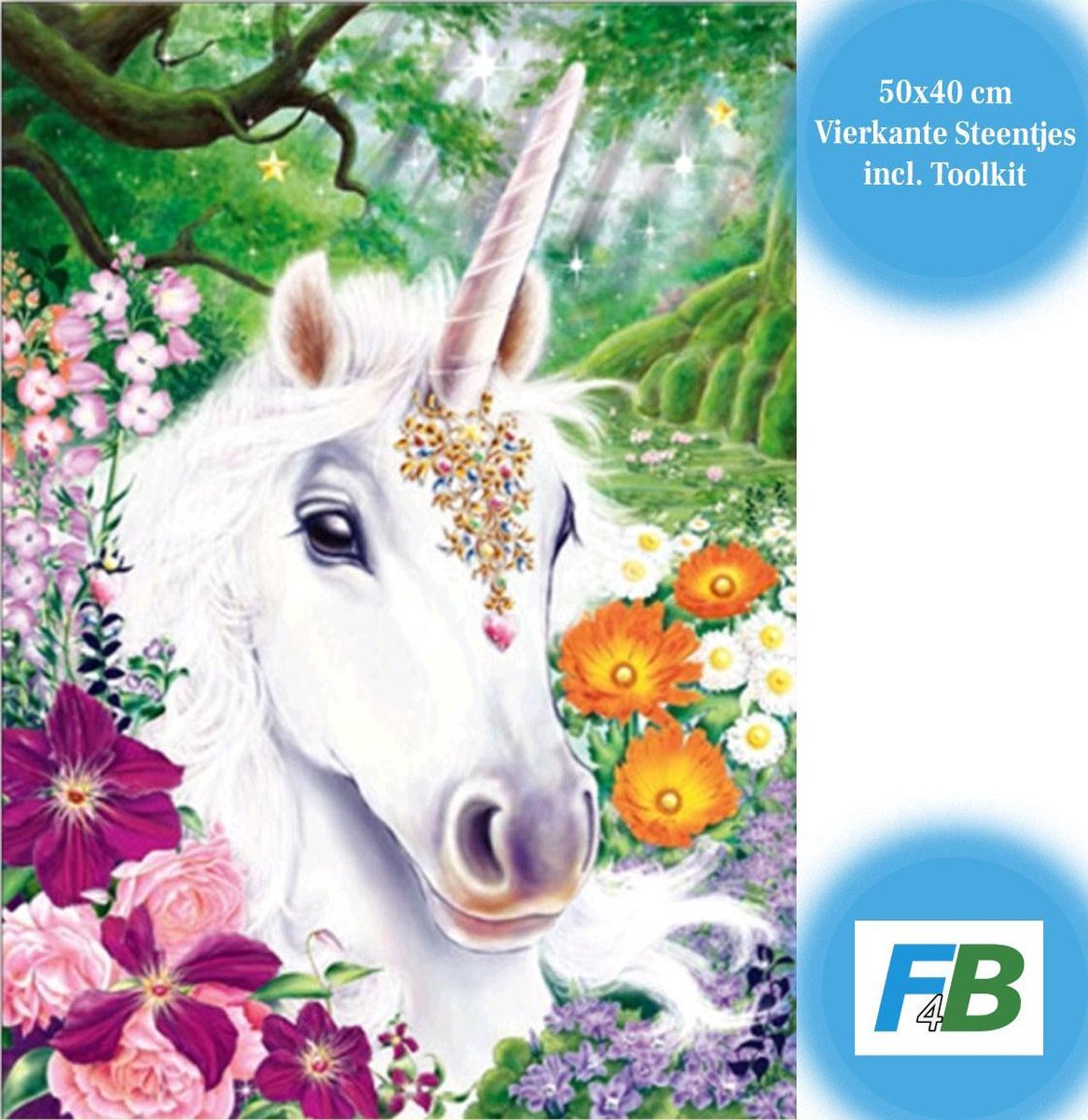 F4B Diamond Painting Unicorn 50x40cm | Vierkant | Eenhoorn | Paard | Kinderen | Pakket Volwassenen en Kinderen